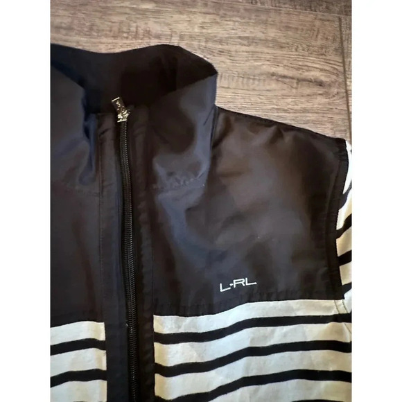 L-RL Lauren Active Ralph Lauren Black & White Striped Zip Up Jacket Size S - Picture 3 of 8